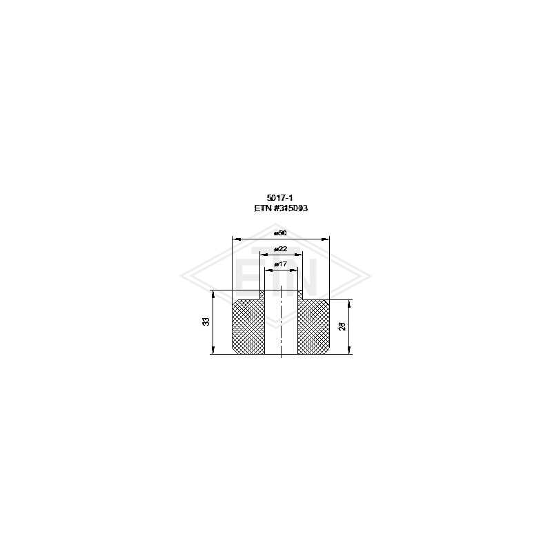 Bufor końcówki linowej ETN fi 50/17/22 x 28/33 mm z kołnierzem 315003