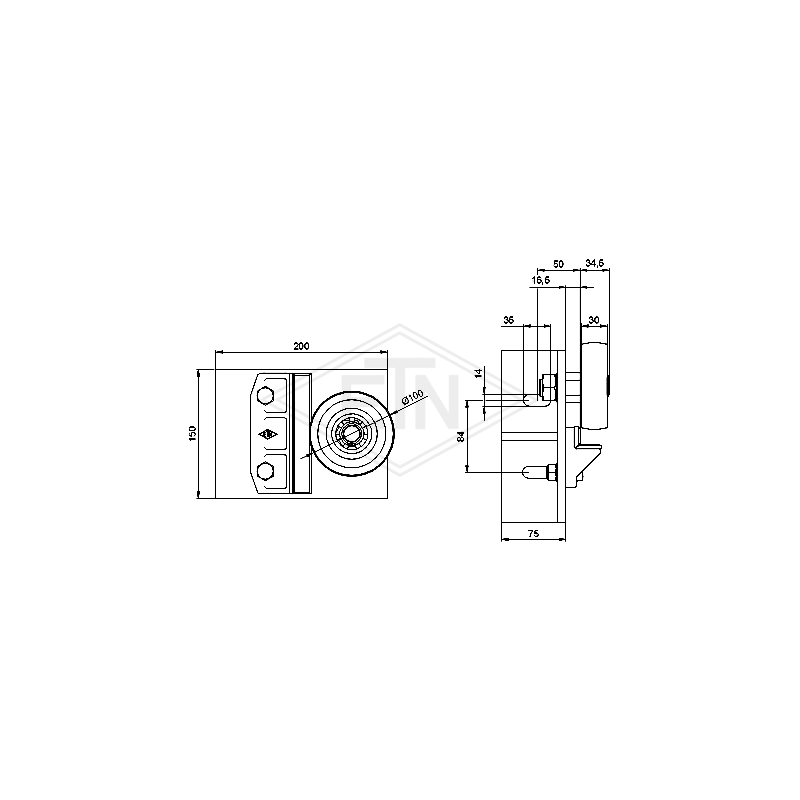 Prowadnik rolkowy ETN RS9 bez podstawy