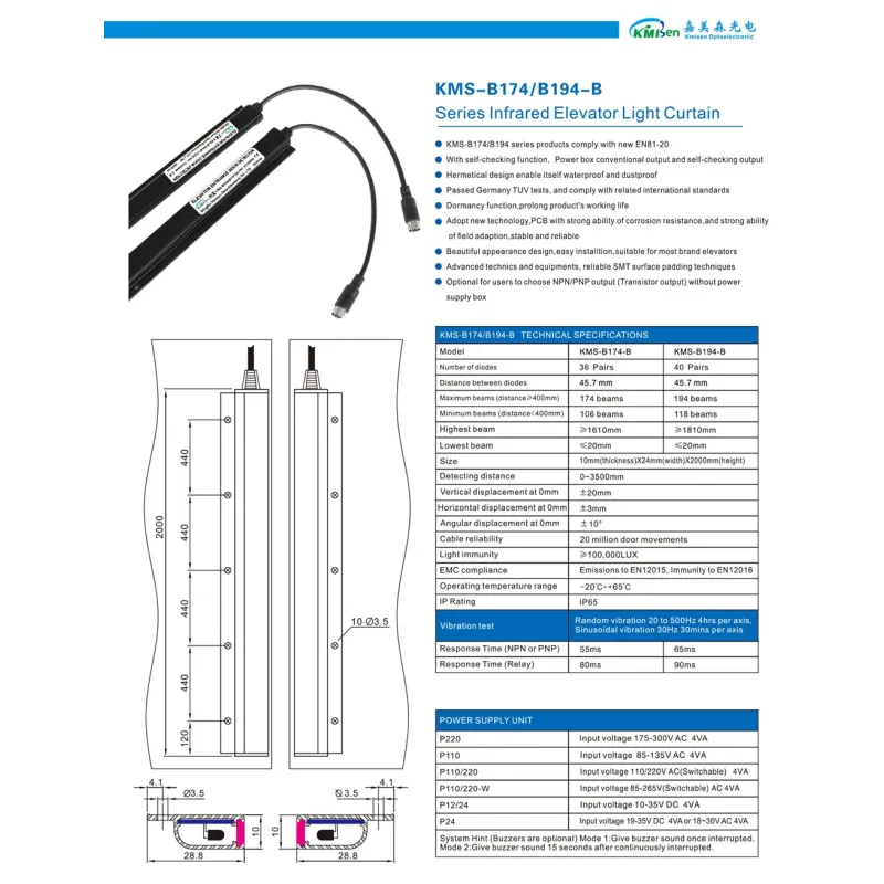 Kurtyna świetlna z zasilaczem 230 VAC KMISEN KMS-B174/B1
